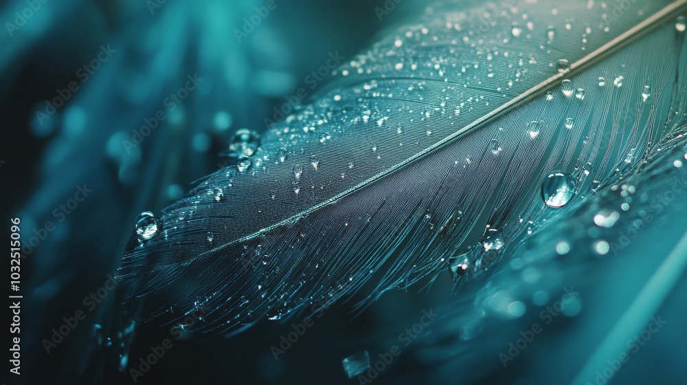 Aufkleber raindrops glisten on a delicate feather resting on a soft surface in a serene environment