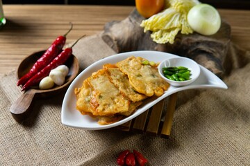 Indonesian snack appetizer deep fried tempe chicken calamari golden brown