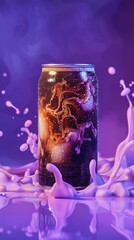 Can of Cold Coffee in a Purple Splash