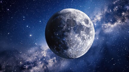Obraz premium Close-up of the Moon in space with a starry sky background. Astronomy and outer space concept.