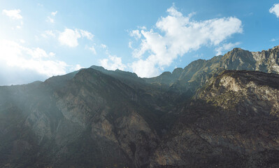 Naklejka premium Scenic Landscapes of the Pyrenees: Mountains, Waterfalls, and Rustic Villages