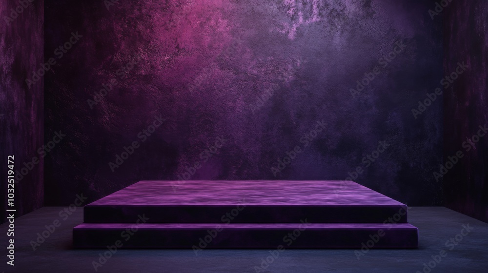 Poster the scene features a raised platform illuminated by soft purple light against textured dark walls. t