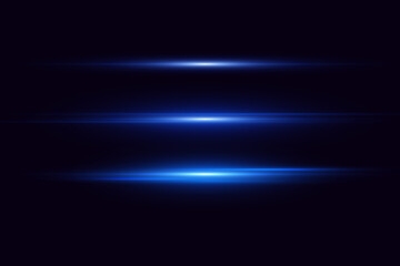Horizontal flash of light. Laser beams, light lines.