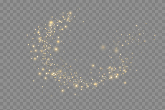 Gold sparks and golden stars glitter special light effect. Vector sparkles on transparent background. Christmas abstract.