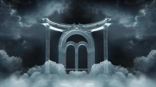 Stormy dark cloudy sky with classic pilars and altar, suitable for event  background and vj loop 

