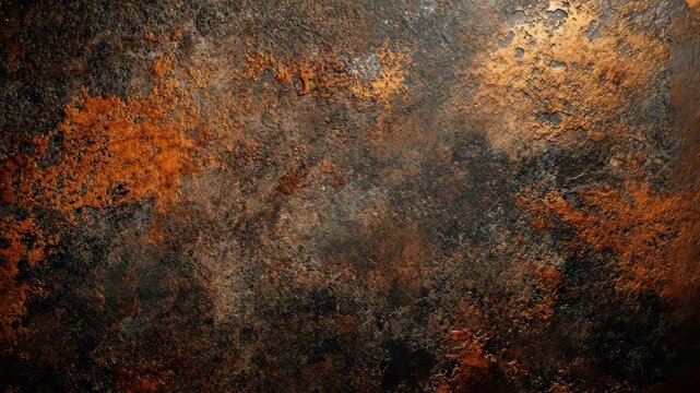 A close-up of a weathered metallic surface with patches of rust and oxidation