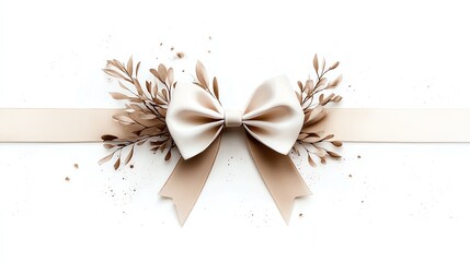 a modern Christmas bow clipart, minimalist style, watercolor illustration, monochrome white, isolated on white background