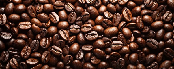 Obraz premium Coffee beans, top view, wallpaper, background, banner