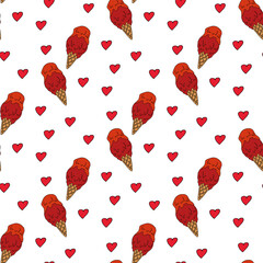 Seamless pattern with red ice cream and red hearts on white background.eps