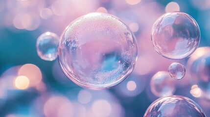 Macro photo of bubbles in water. Background with foam made of soap