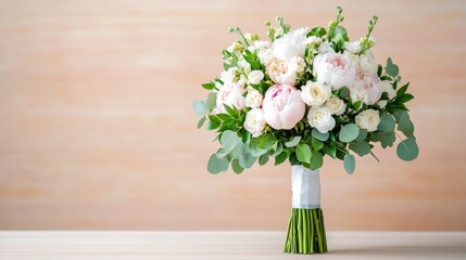 Elegant bridal bouquet with peonies and roses