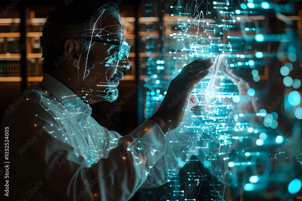 Poster exploring the future: a scientist interacting with digital data visualizations