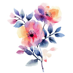 Beautiful watercolor flowers in soft hues on a pristine transparent background, perfect for artistic decor or floral designs, Navy Watercolor Flowers on transparent background