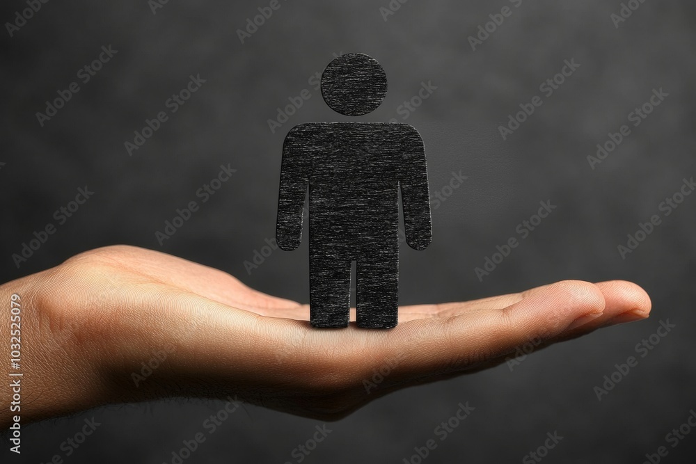 Aufkleber close up of a black figure standing on a hand symbolizing isolation independence and introspection i