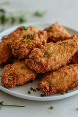 Crispy Fried Chicken Wings with Green Onions on a White Plate