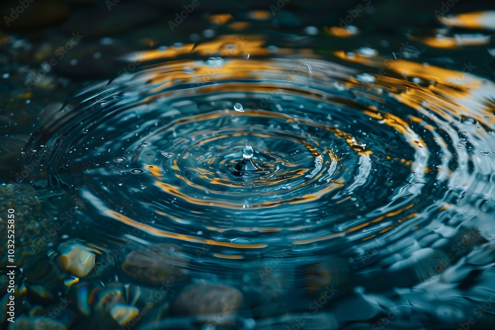 Poster captivating ripples: a close-up of water droplets creating circular patterns