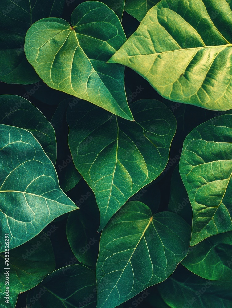 Wall mural close-up of green leaves