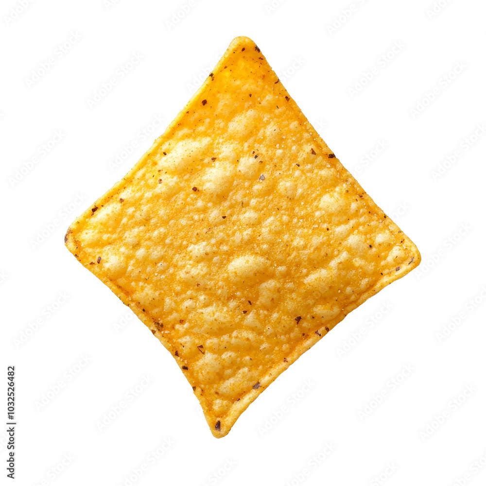 Poster top view of a single nacho chip isolated on a transparent background showcasing its texture and shap