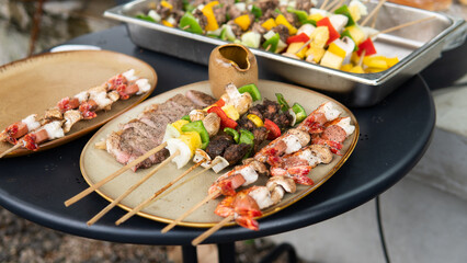 Yakitori satay chicken beef japanese indonesian food