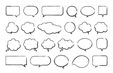 Obraz premium Hand drawn speech bubbles with a black pencil or crayon. Cute dialog frames, ballons, clouds for communication