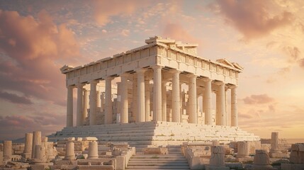 Obraz premium Majestic Parthenon at Sunset Iconic Greek Temple in Pastel Sky