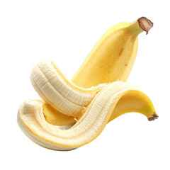 Fresh banana slice isolated on a clean transparent background highlighting its vibrant texture and color, Peeled banana slices isolated on transparent background