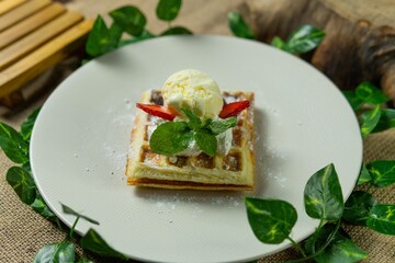 Waffle Fruits on top dessert delicious sugar