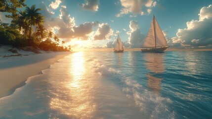 Stunning Beach Scene with Sails for Coastal Real Estate Promotions