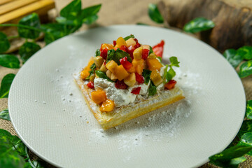 Waffle Fruits on top dessert delicious sugar