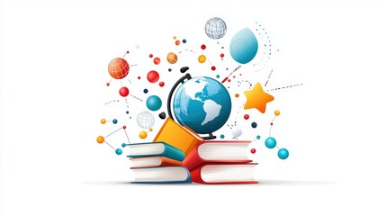 A playful after-school activities flyer filled with bright colors, fun fonts, and illustrations of books and globes