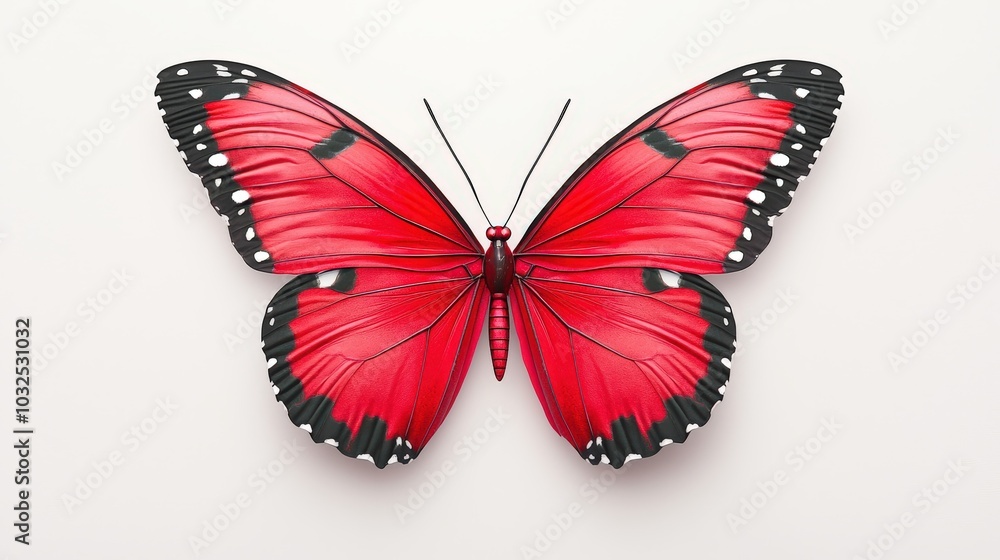 Aufkleber a rich red butterfly resting, its wings open to reveal intricate textures and patterns in high-resol