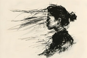 Fototapeta premium Abstract Portrait of a Woman with Dynamic Lines and Textures