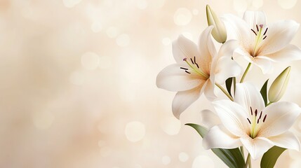 Simple watercolor lilies in soft white tones, floating on a pale pastel background, minimalist design, seamless repeat