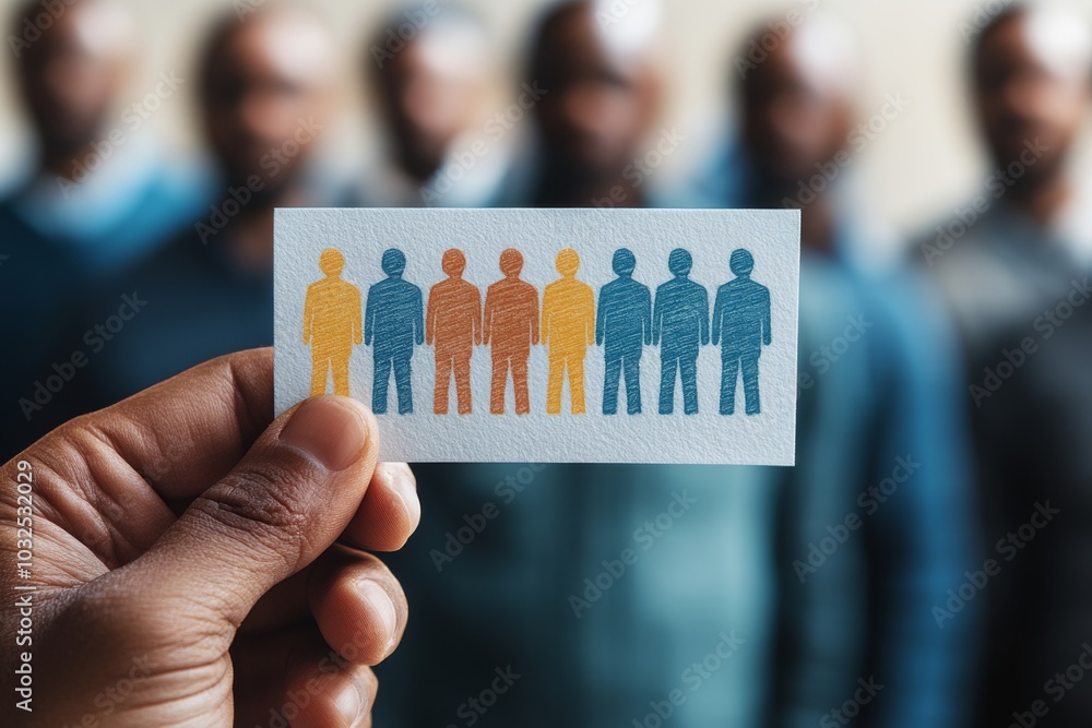 Poster close up of a hand holding a card with diverse people symbolizing diversity inclusion and representa