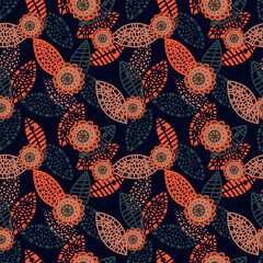 Doodles of botany, graphic elements. Flowers, leaves, patterns, sketches to create packaging.