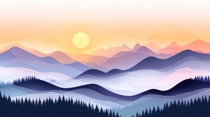 Obraz premium Breathtaking sunset over layered mountains with serene landscape and tranquil atmosphere for nature lovers and adventure seekers