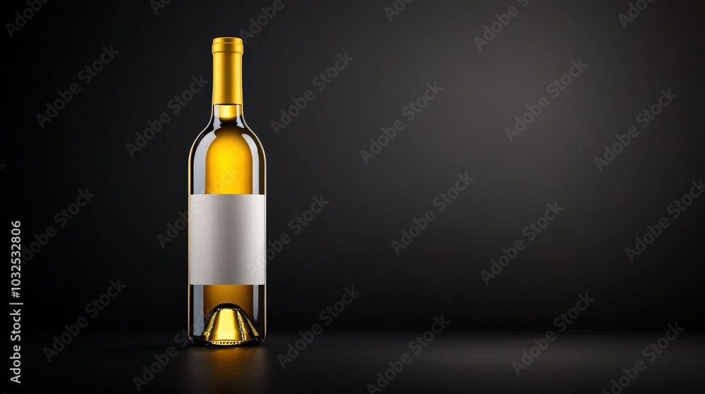 Fototapete An elegant bottle of wine on a flat solid black background, emphasizing its label and shape under soft lighting.