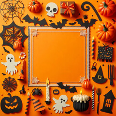 Paper pop-up Halloween decoration with a central space for text.