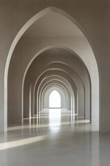 Obraz premium Elegant architectural passage featuring arches and a solitary tree during daylight