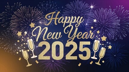Festive Happy New Year 2025 Celebration with Fireworks