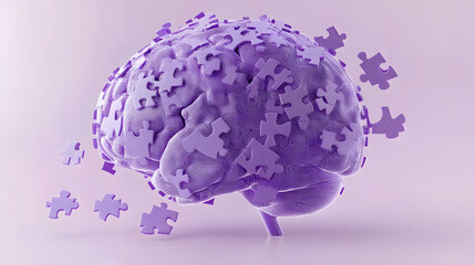 alzheimers awareness concept translucent human brain comprised of interlocking puzzle pieces some gently floating away soft purple hues symbolize hope and understanding of memory disorders