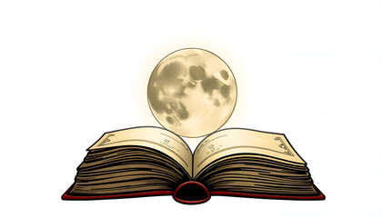 Vintage book with the moon in center of the front cover isolated with white highlights, png