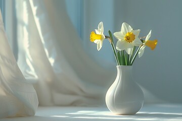Elegant Daffodils in a White Vase Bathed in Soft Light