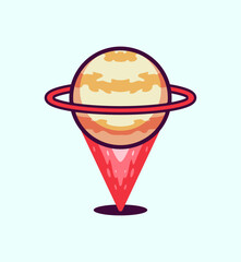 Colorful Planet with Rings Cartoon vector illustration sign symbol for Science
