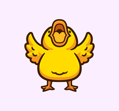 Yellow Duckling with Outstretched Wings Vector Cartoon Illustration Joyful