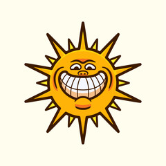 Sun Character with a Big Smile and Rays of Sunshine Cheerfulness Cheerful Cartoon Vector Illustration 