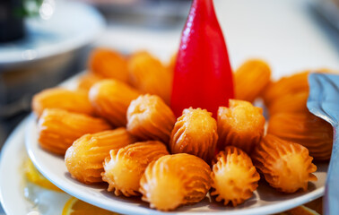 Lots of freshly prepared Tulumba or Bamiyeh.