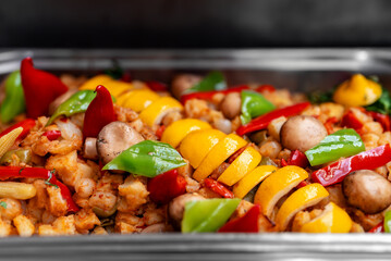 Baked potatoes with mushrooms and paprika.
