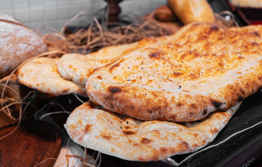 Freshly baked lavash at a grocery store.