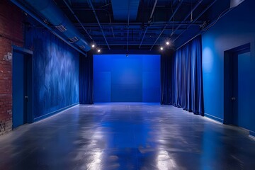 Fototapeta premium Serene Blue Space with Dramatic Lighting and Textured Walls